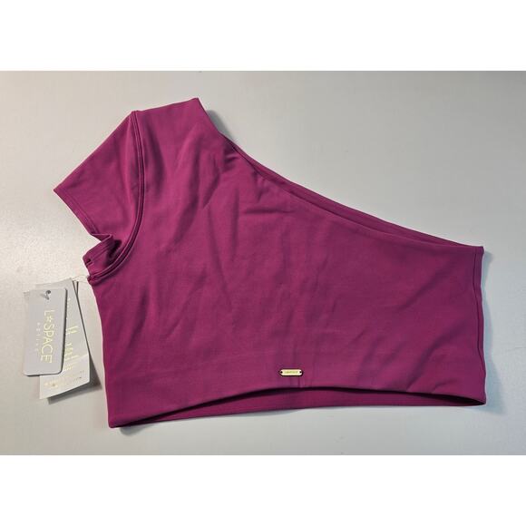 NWT NEW fuchsia pink one shoulder active gym top women's XL crop y2k L space - Picture 3 of 10